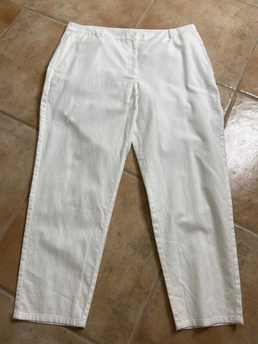 Eileen Fisher Women’s Size 18 White Ankle Pants Organic Cotton Hemp Stretch